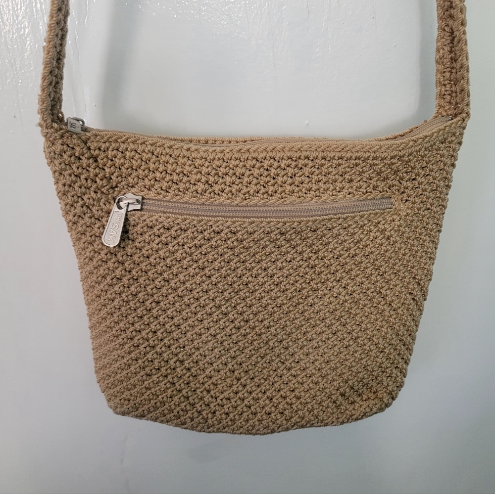 The Sak Neutral Color Woven Crochet Shoulder Hand Bag. EUC